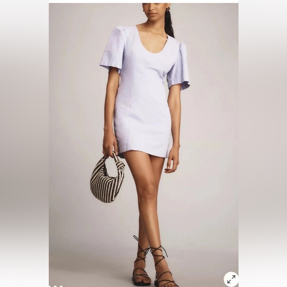 Anthropologie Maeve Puff-Sleeve Back-Cutout Mini Dress Sz Medium NWT